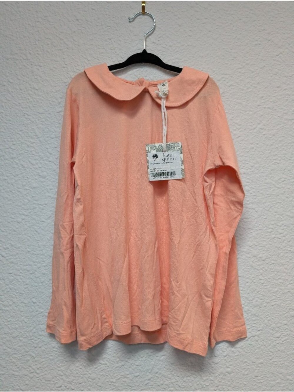 Kate Quinn Bamboo 8Y Peter Pan Collar Tee Peach Parfait Pink Long Sleeve